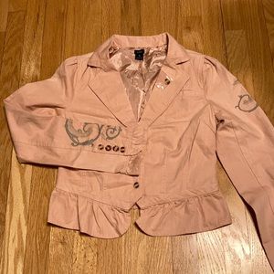 Embroidered butterfly cropped jacket